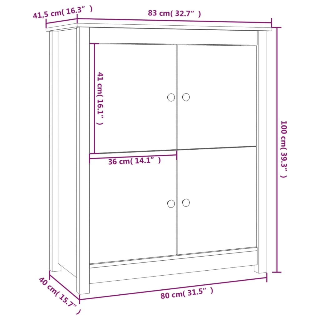 Sideboard 83X41.5X100 Cm Solid Wood Pine