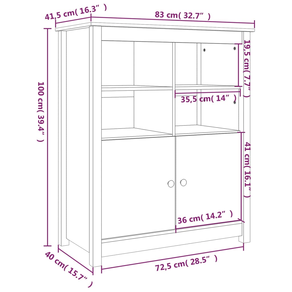 Sideboard 83X41.5X100 Cm Solid Wood Pine
