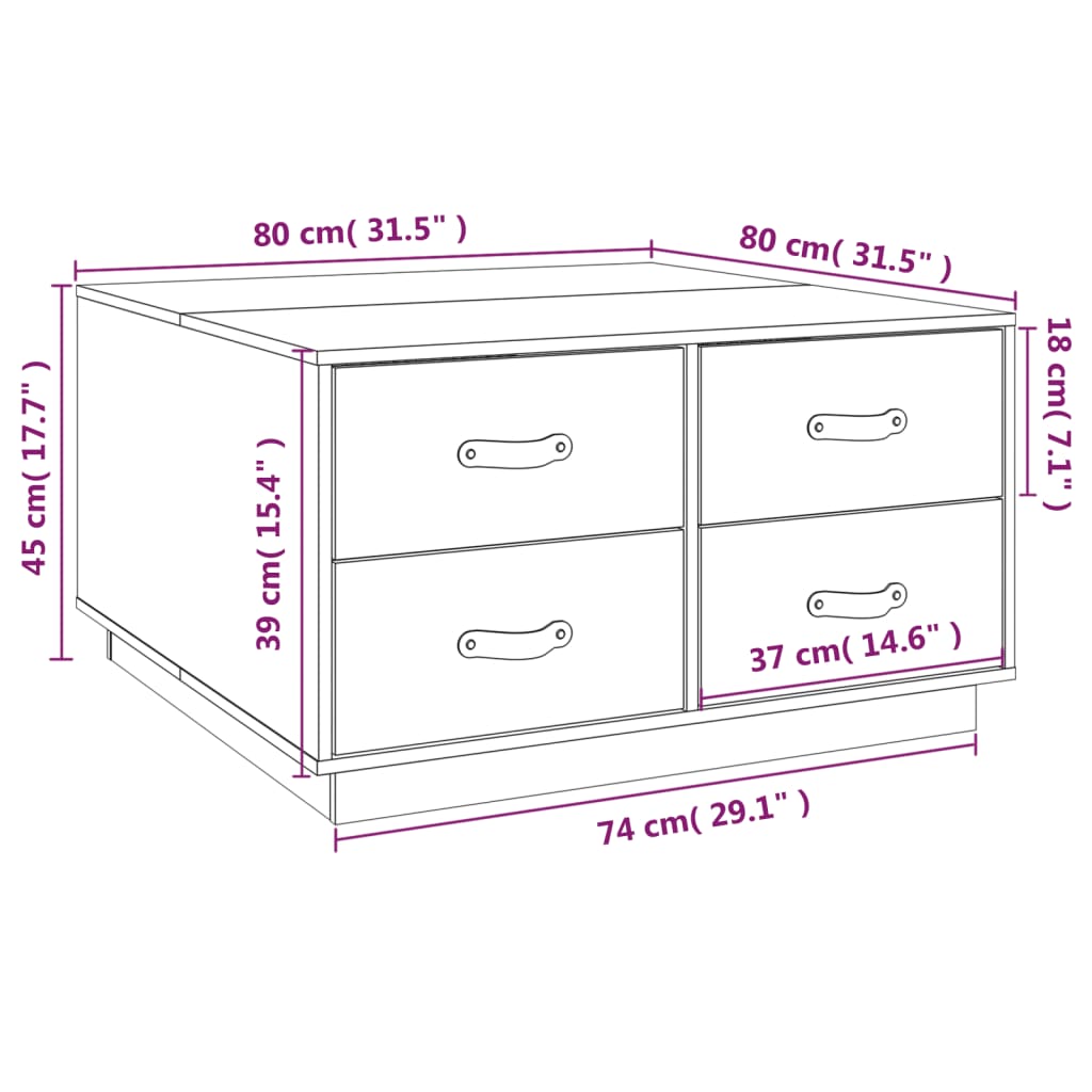 Coffee Table 80X80X45 Cm Solid Wood Pine