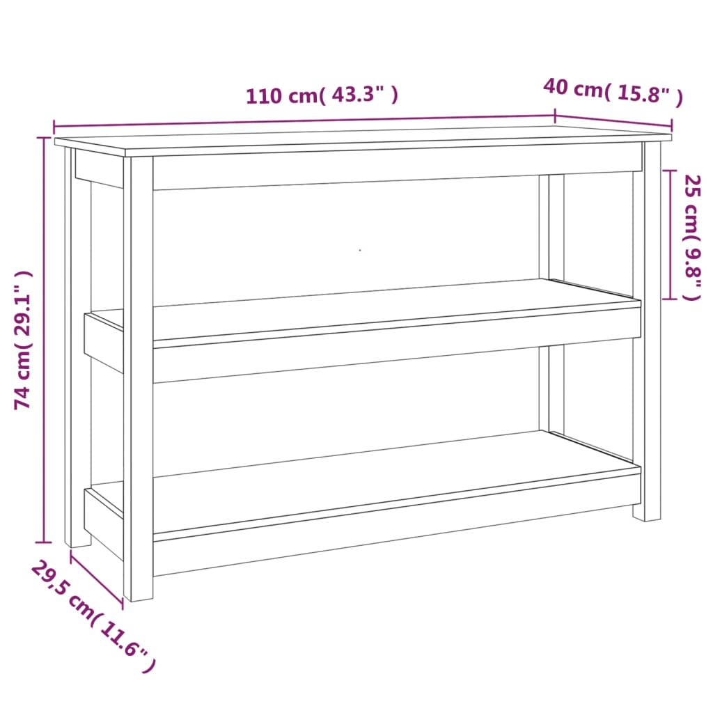 Console Table Grey 110x40x74 cm Solid Wood Pine