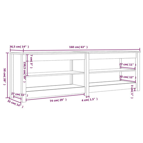 Shoe Bench 160X36.5X50 Cm Solid Wood Pine