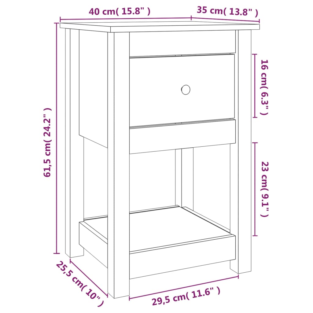Bedside Cabinet 40X35X61.5 Cm Solid Wood Pine