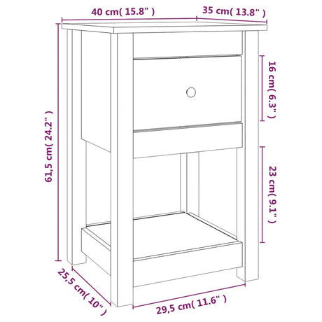 Bedside Cabinet 40X35X61.5 Cm Solid Wood Pine
