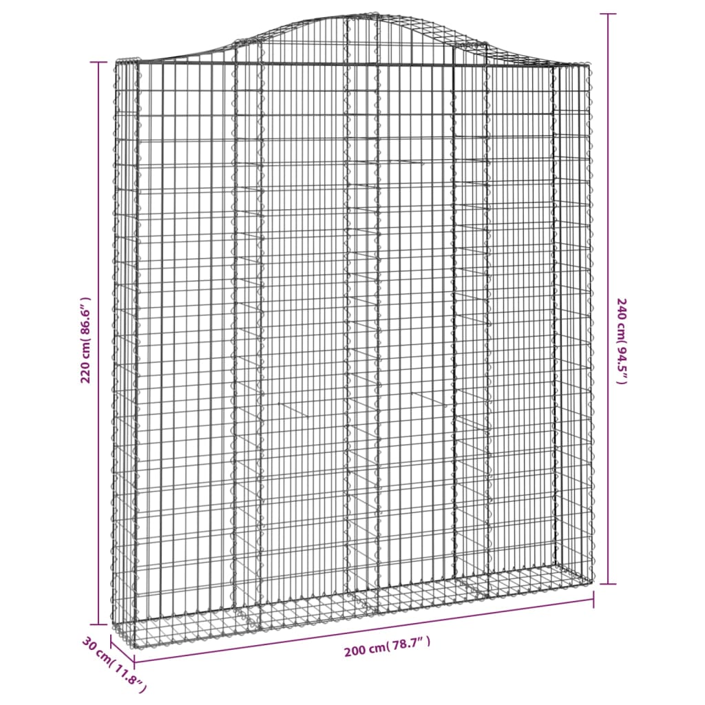 Arched Gabion Baskets 5 pcs 200x30x220/240 cm Galvanised Iron