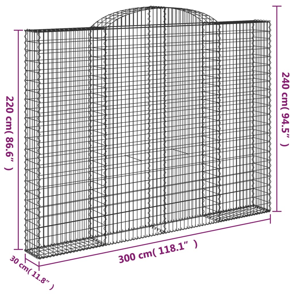 Arched Gabion Baskets 5 pcs 300x30x220/240 cm Galvanised Iron