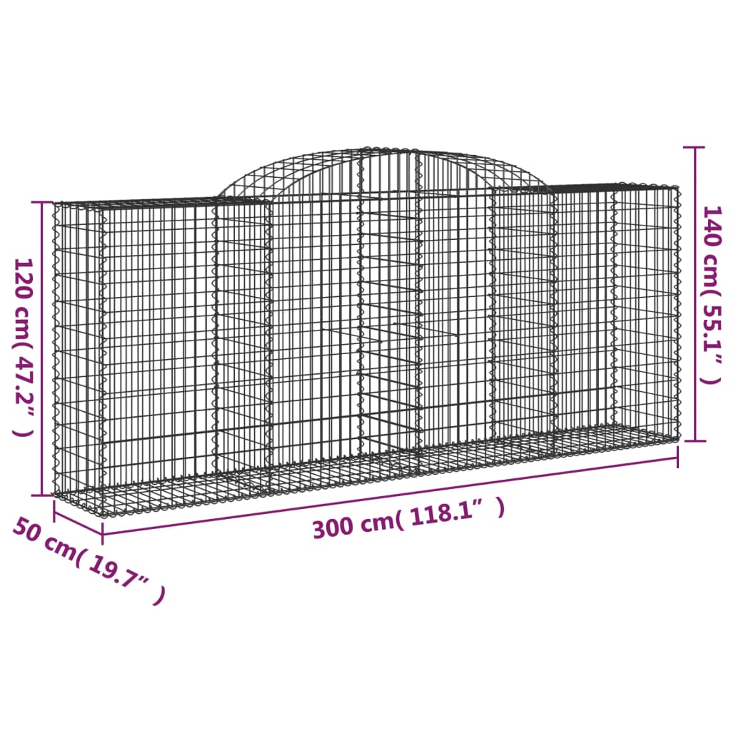 Arched Gabion Baskets 5 pcs 300x50x120/140 cm Galvanised Iron