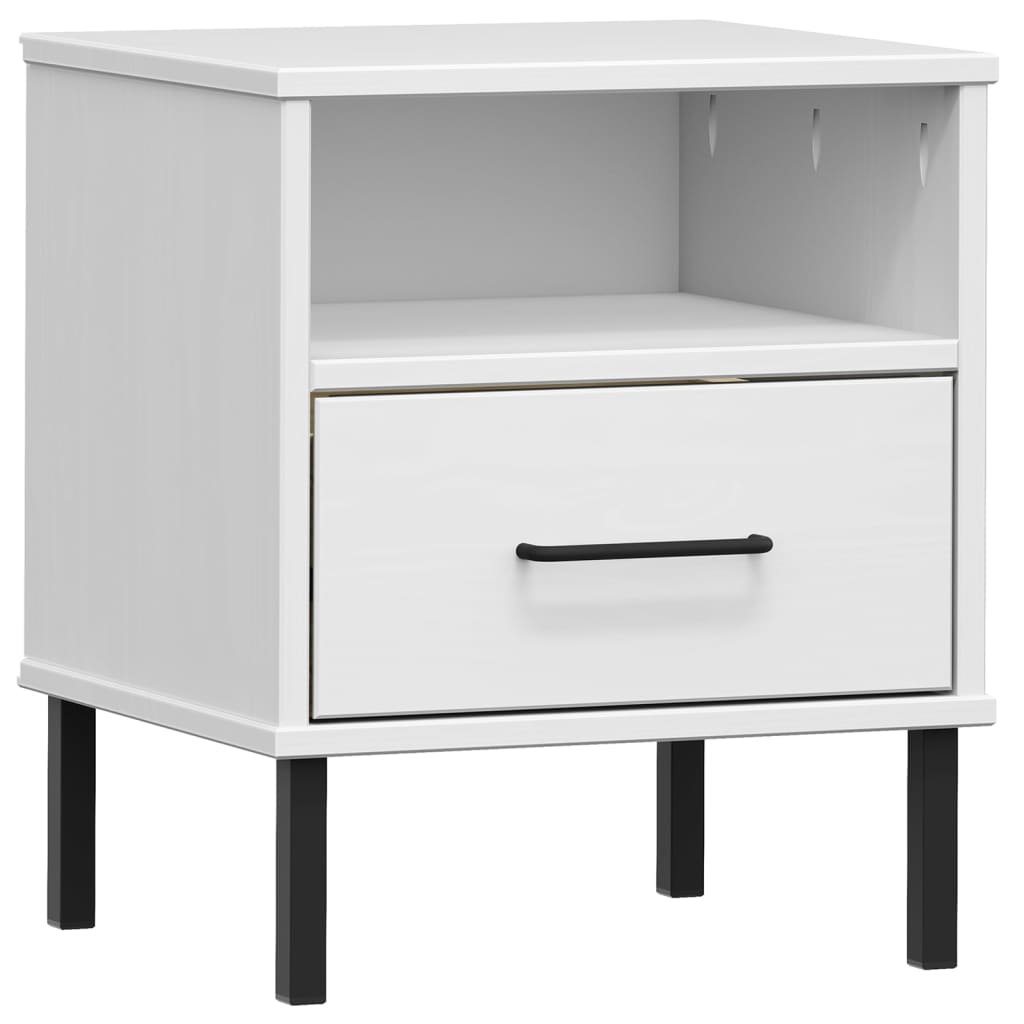 Bedside Cabinet With Metal Legs Solid Wood Pine Oslo