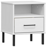 Bedside Cabinet With Metal Legs Solid Wood Pine Oslo