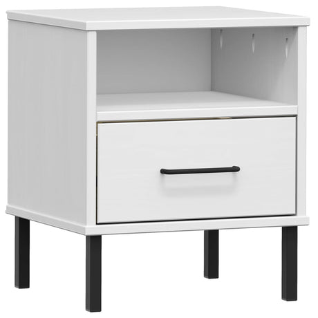 Bedside Cabinet With Metal Legs Solid Wood Pine Oslo