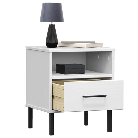 Bedside Cabinet With Metal Legs Solid Wood Pine Oslo