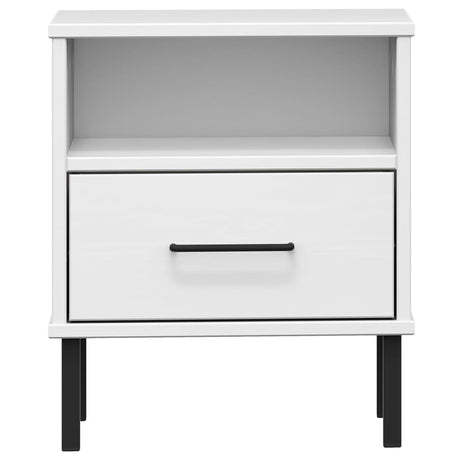 Bedside Cabinet With Metal Legs Solid Wood Pine Oslo