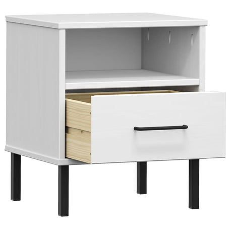 Bedside Cabinet With Metal Legs Solid Wood Pine Oslo