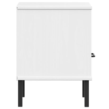 Bedside Cabinet With Metal Legs Solid Wood Pine Oslo