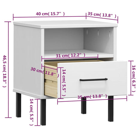 Bedside Cabinet With Metal Legs Solid Wood Pine Oslo