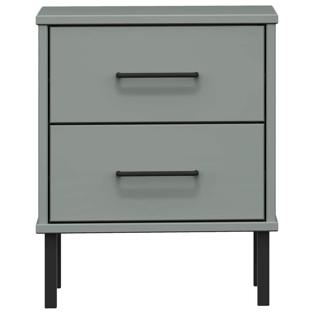 Bedside Cabinet With Metal Legs Solid Wood Pine Oslo