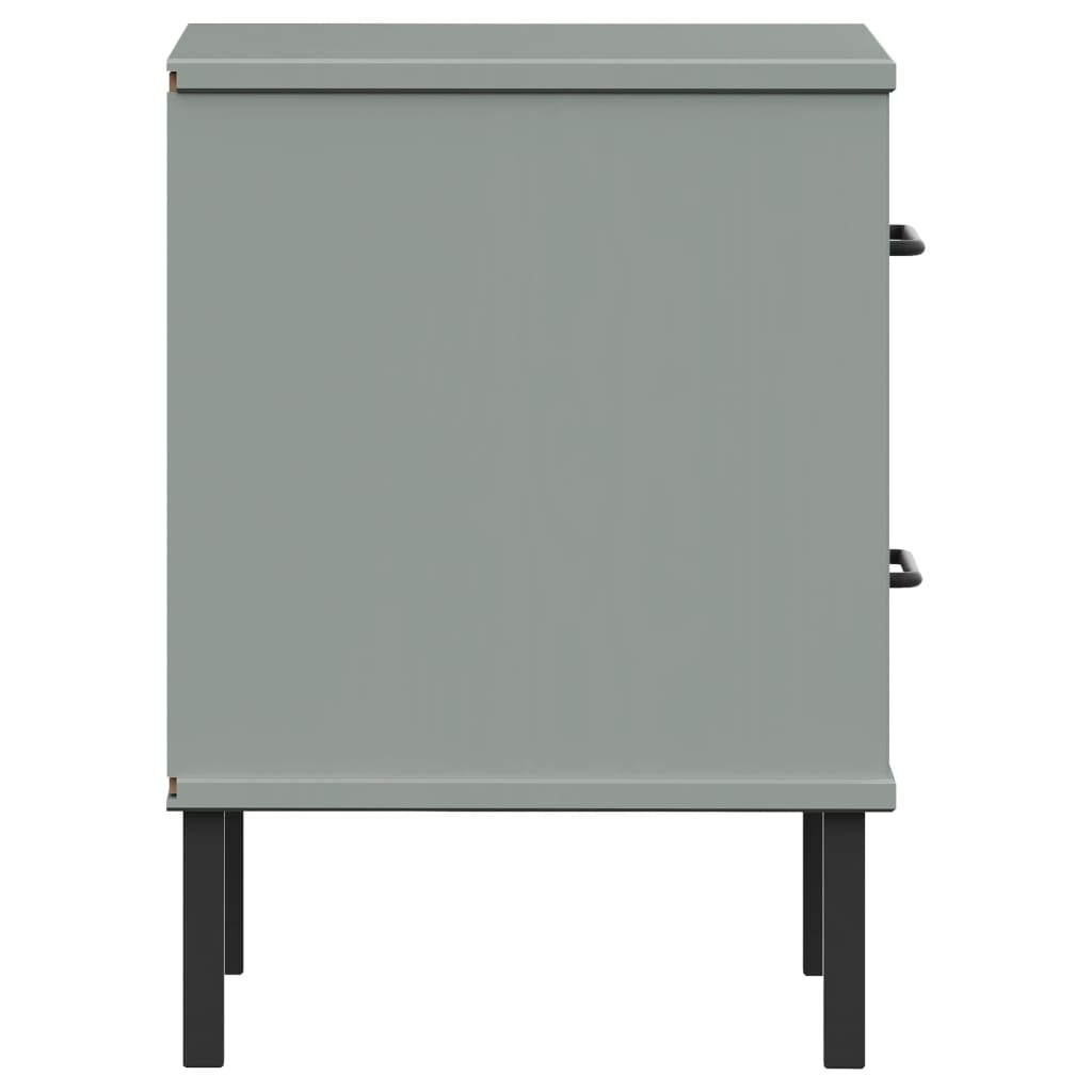 Bedside Cabinet With Metal Legs Solid Wood Pine Oslo