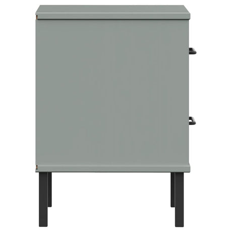 Bedside Cabinet With Metal Legs Solid Wood Pine Oslo