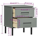 Bedside Cabinet With Metal Legs Solid Wood Pine Oslo