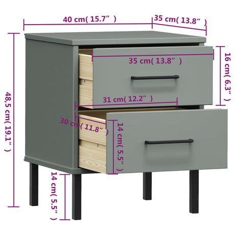 Bedside Cabinet With Metal Legs Solid Wood Pine Oslo