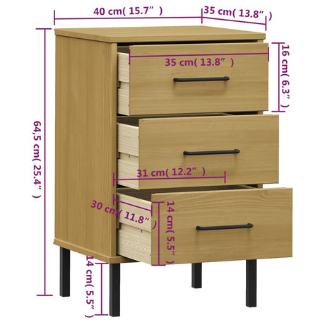 Bedside Cabinet With Metal Legs Solid Wood Pine Oslo