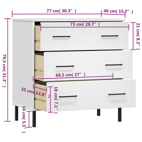 Sideboard With 3 Drawers 77X40X79.5 Cm Solid Wood Oslo