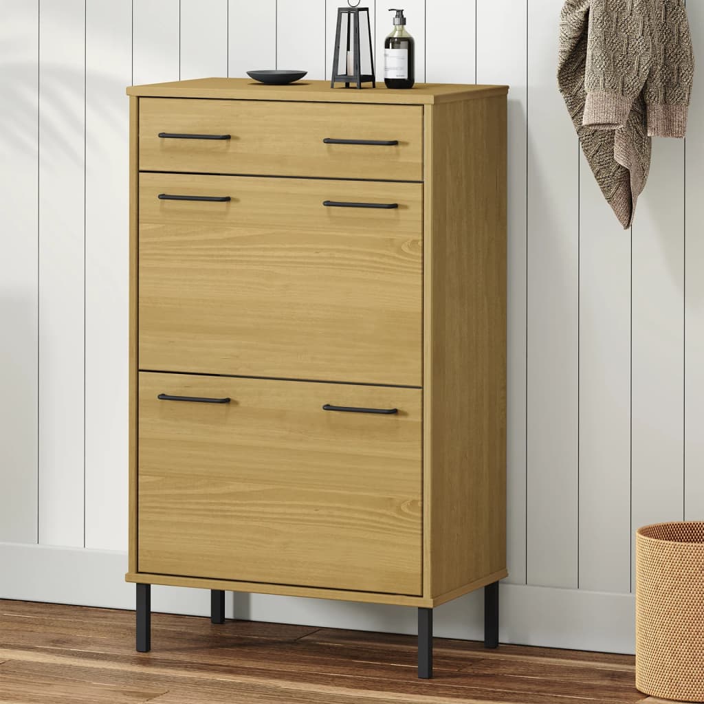Shoe Rack With Metal Legs Solid Wood Pine Oslo