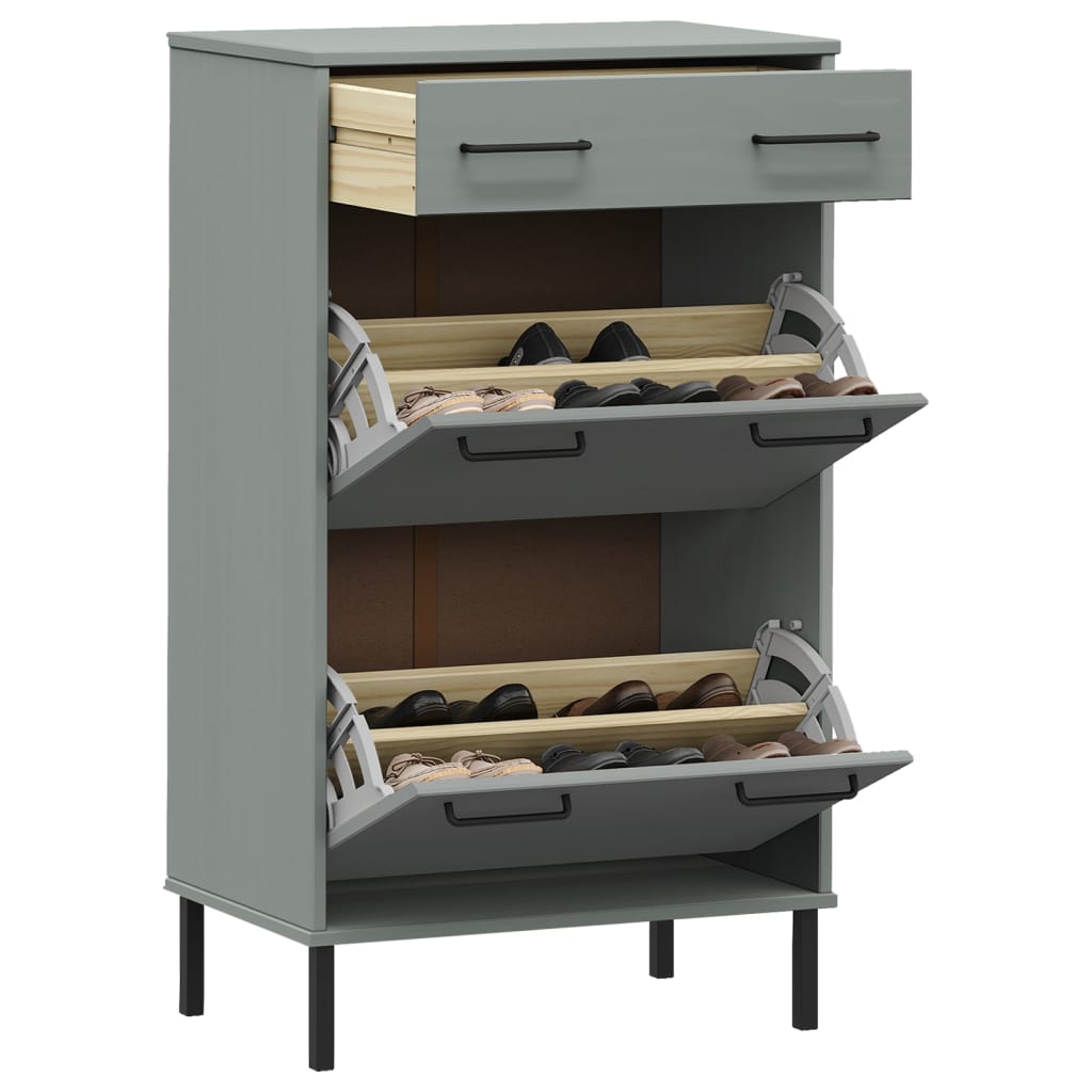 Shoe Rack With Metal Legs Solid Wood Pine Oslo