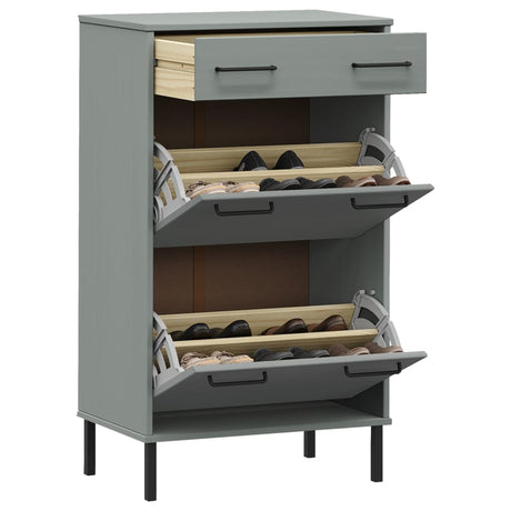 Shoe Rack With Metal Legs Solid Wood Pine Oslo