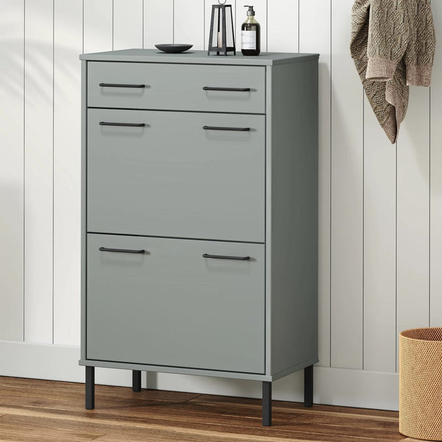 Shoe Rack With Metal Legs Solid Wood Pine Oslo