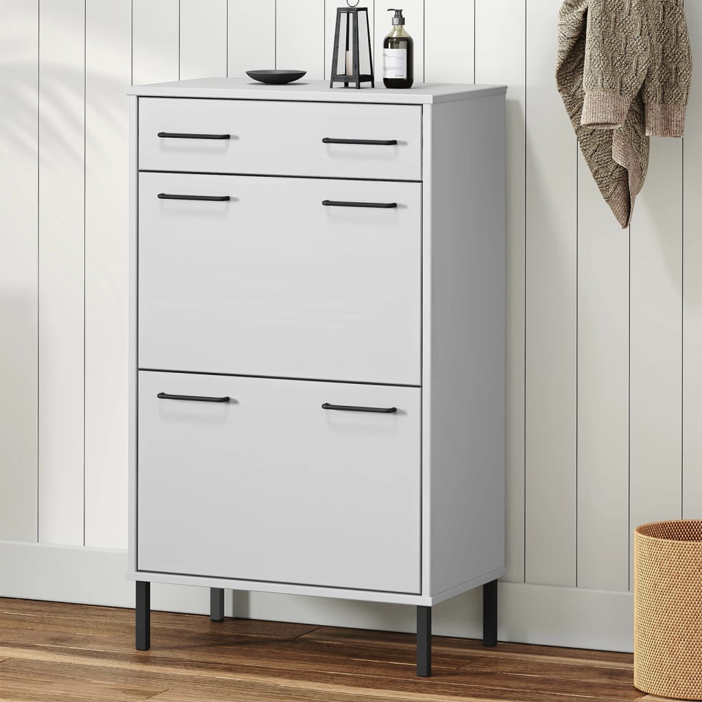 Shoe Rack With Metal Legs Solid Wood Pine Oslo