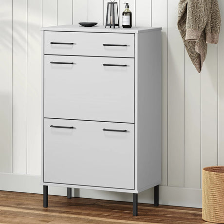 Shoe Rack With Metal Legs Solid Wood Pine Oslo