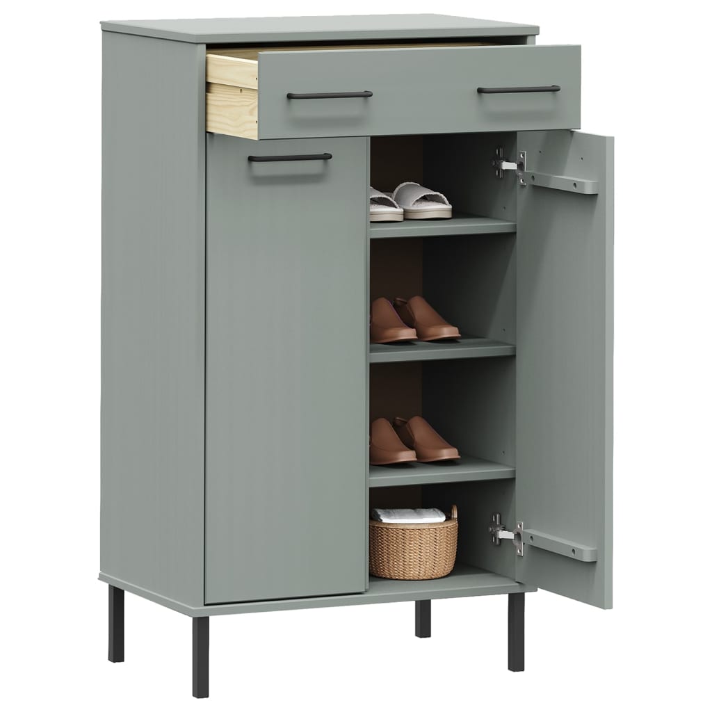 Shoe Rack With Metal Legs Solid Wood Pine Oslo