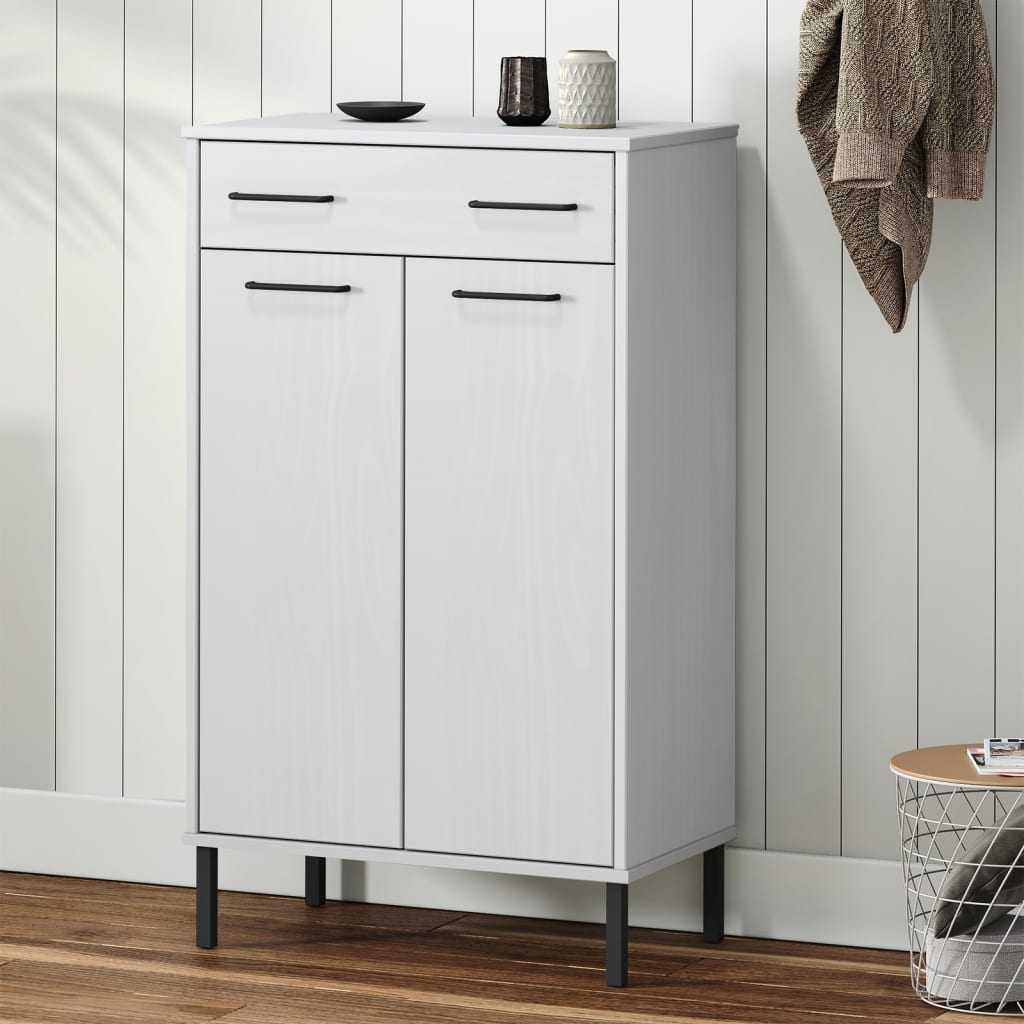 Shoe Rack With Metal Legs Solid Wood Pine Oslo