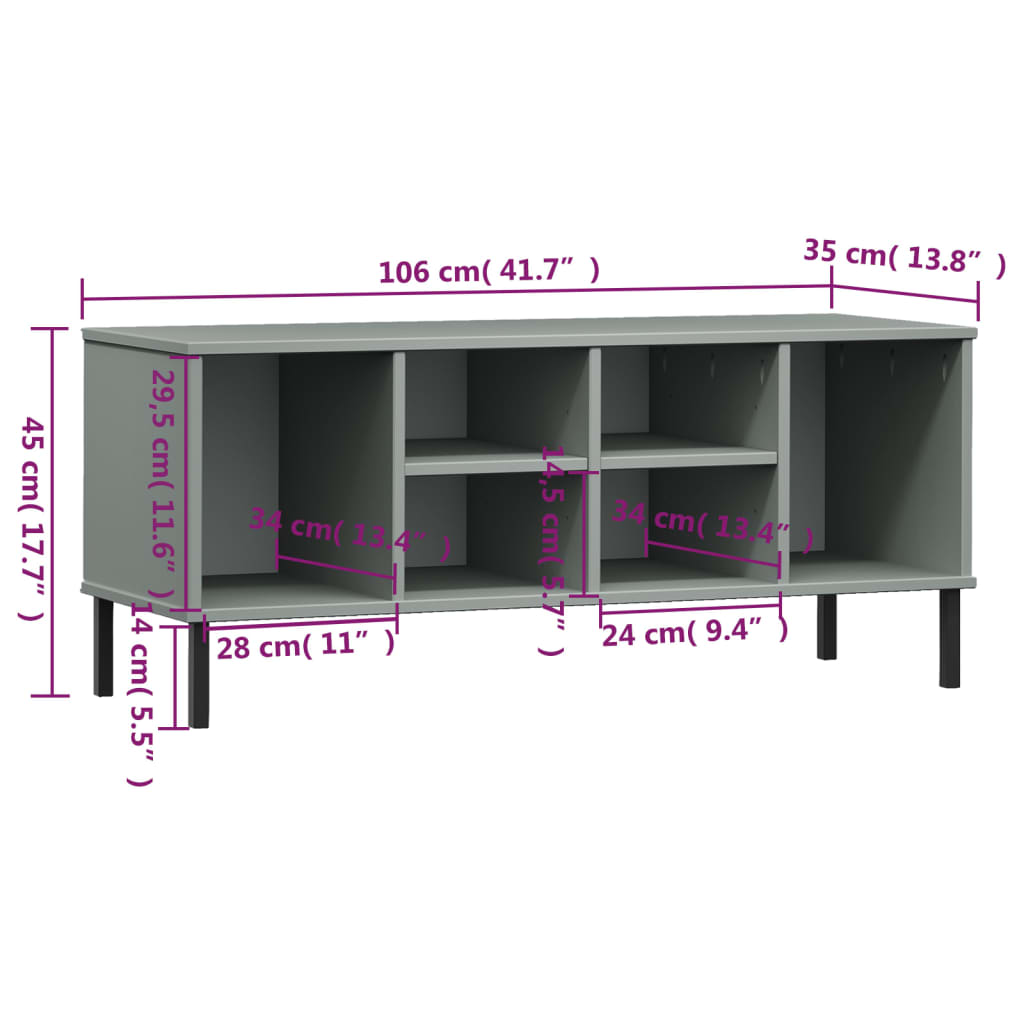 Shoe Rack With Metal Legs 106X35X45 Cm Solid Wood Oslo