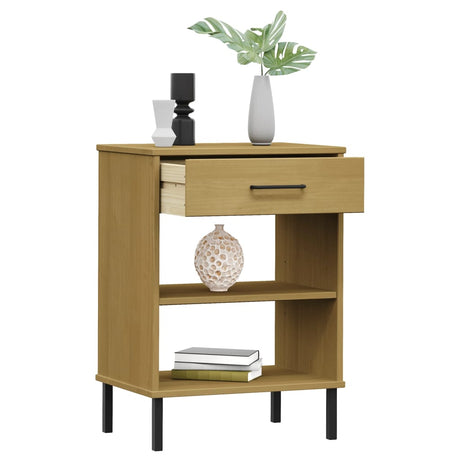 Console Cabinet With Metal Legs Solid Wood Pine Oslo