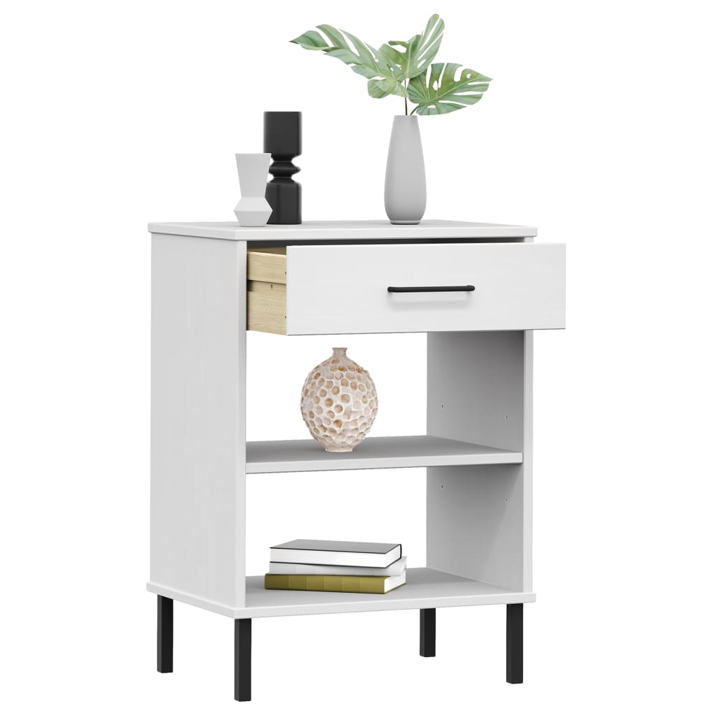 Console Cabinet with Metal Legs White Solid Wood Pine OSLO