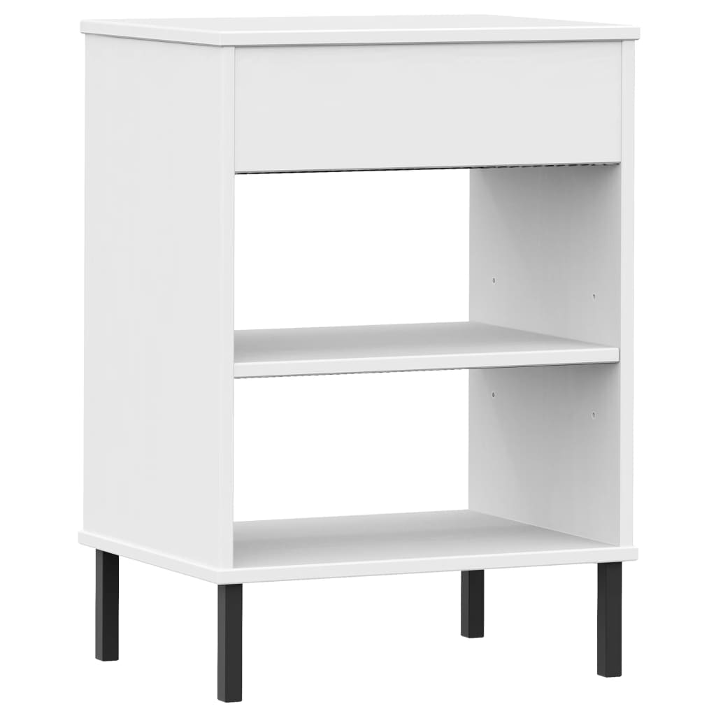 Console Cabinet with Metal Legs White Solid Wood Pine OSLO