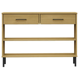Console Cabinet with Metal Legs Brown Solid Wood Pine OSLO