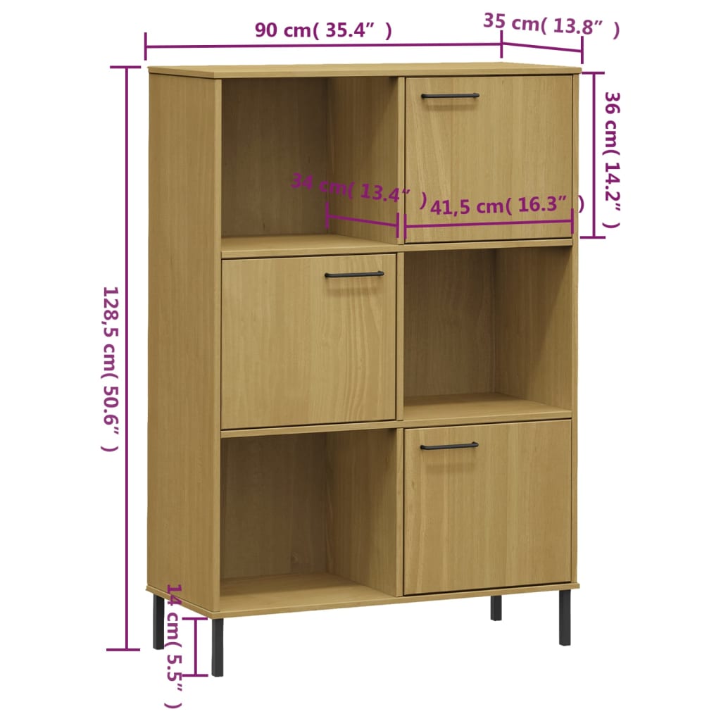 Bookcase With Metal Legs 90X35X128.5 Cm Solid Wood Oslo