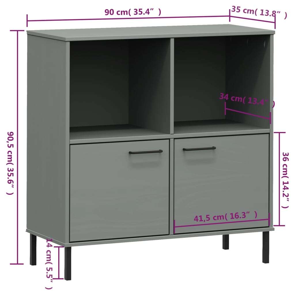 Bookcase With Metal Legs 90X35X90.5 Cm Solid Wood Oslo