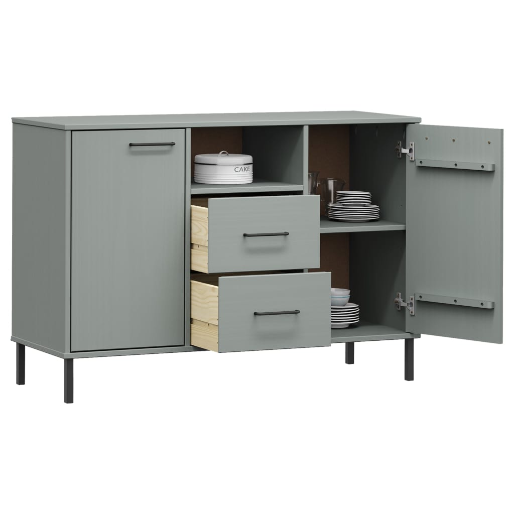 Sideboard With Metal Legs 113X40X77 Cm Solid Wood Oslo