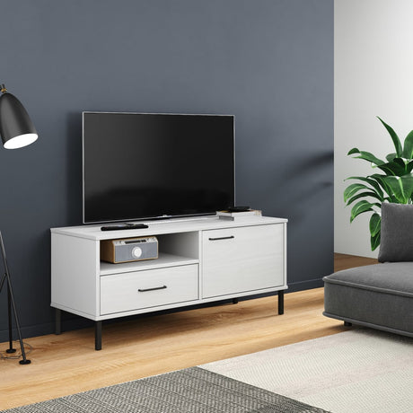 Tv Cabinet With Metal Legs Solid Wood Pine Oslo