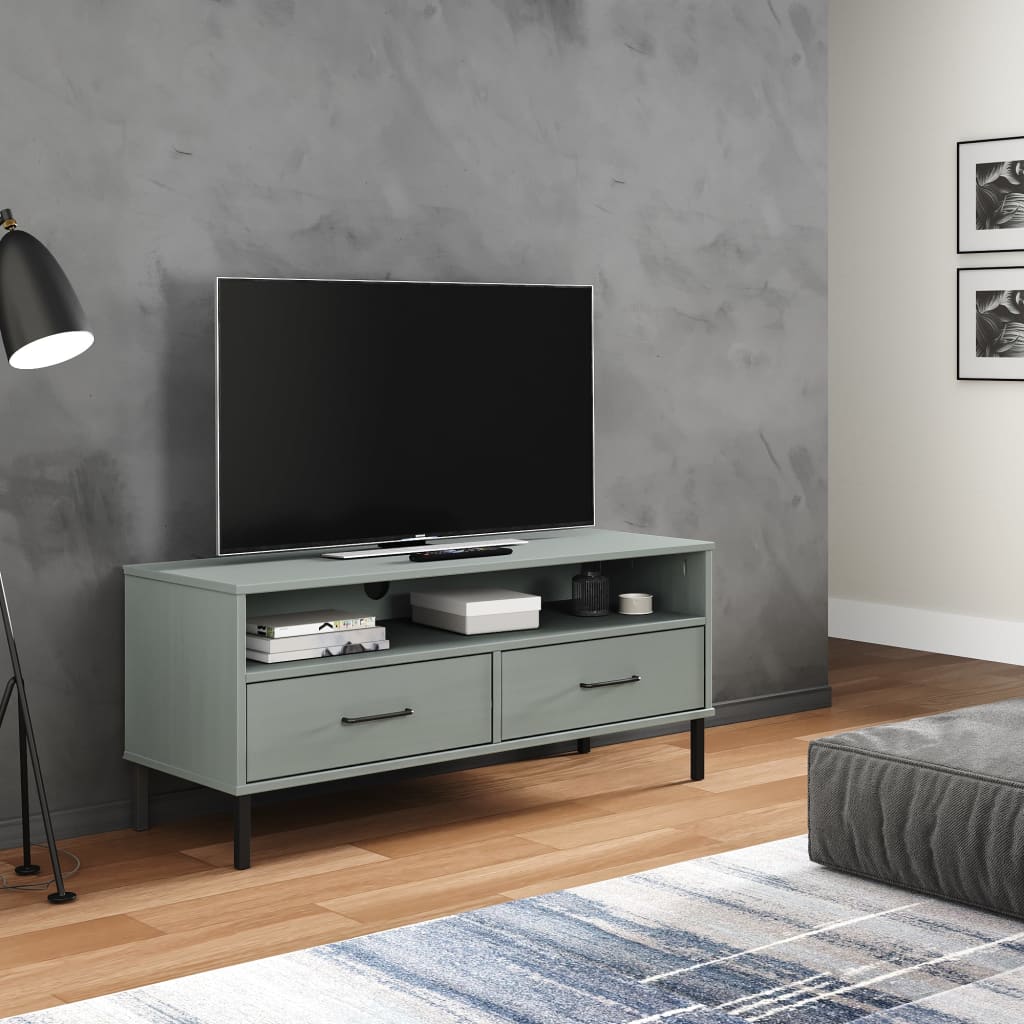 Tv Cabinet With Metal Legs Solid Wood Pine Oslo