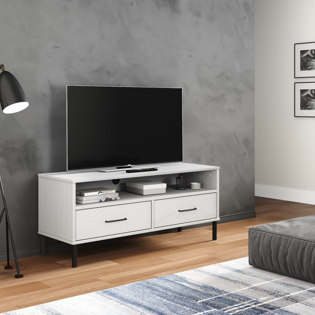 Tv Cabinet With Metal Legs Solid Wood Pine Oslo