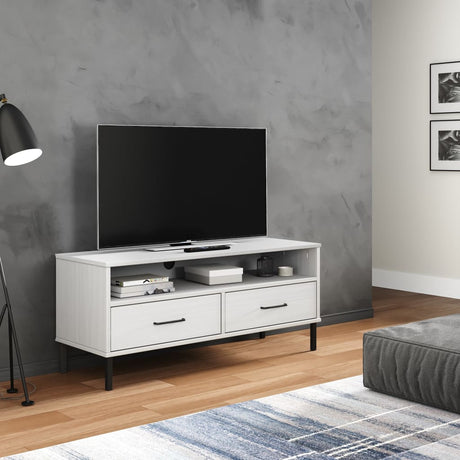 Tv Cabinet With Metal Legs Solid Wood Pine Oslo