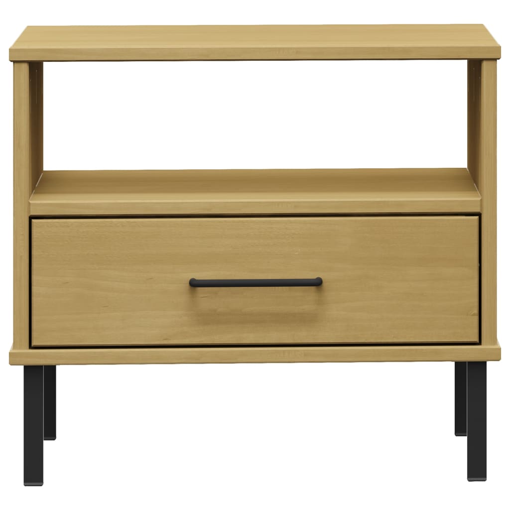 Bedside Table with Metal Legs Brown Solid Wood Pine OSLO