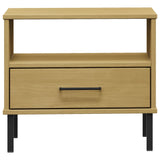 Bedside Table with Metal Legs Brown Solid Wood Pine OSLO
