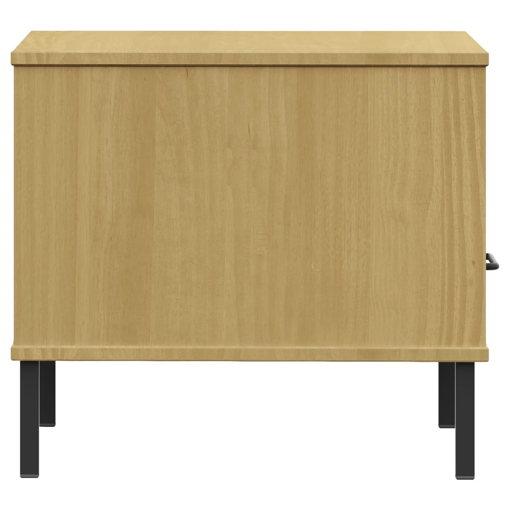 Bedside Table with Metal Legs Brown Solid Wood Pine OSLO