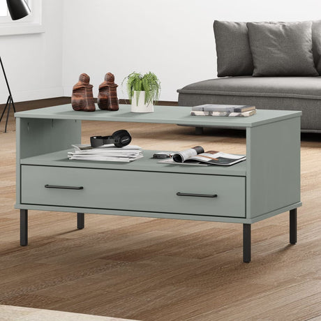 Coffee Table With Metal Legs 85X50X45Cm Solid Wood Oslo