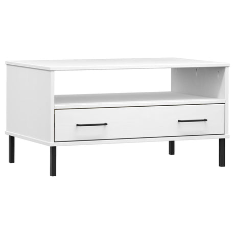 Coffee Table With Metal Legs 85X50X45Cm Solid Wood Oslo